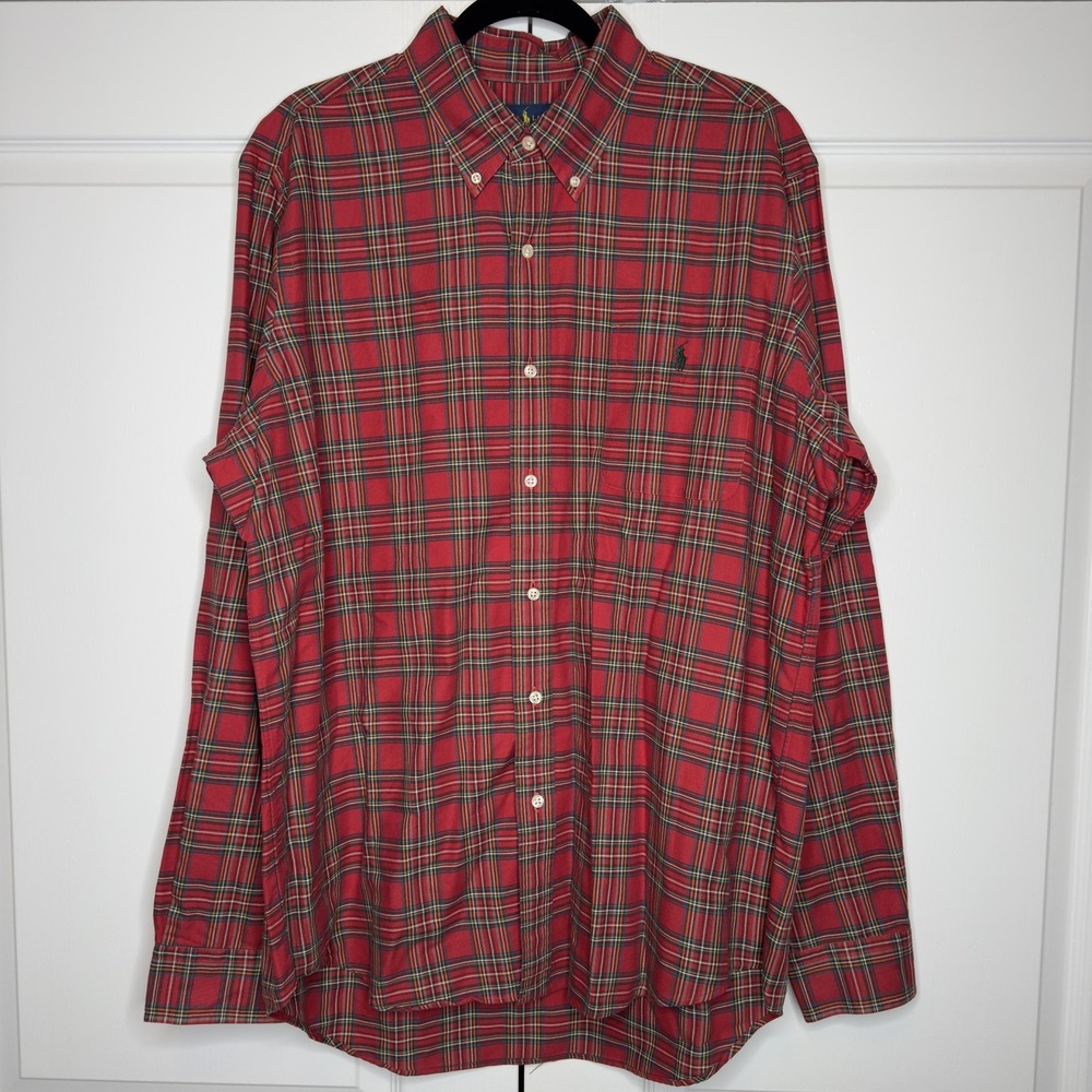 Ralph Lauren Shirt Mens XL Red Plaid Long Sleeve Button Up Casual Pocket
